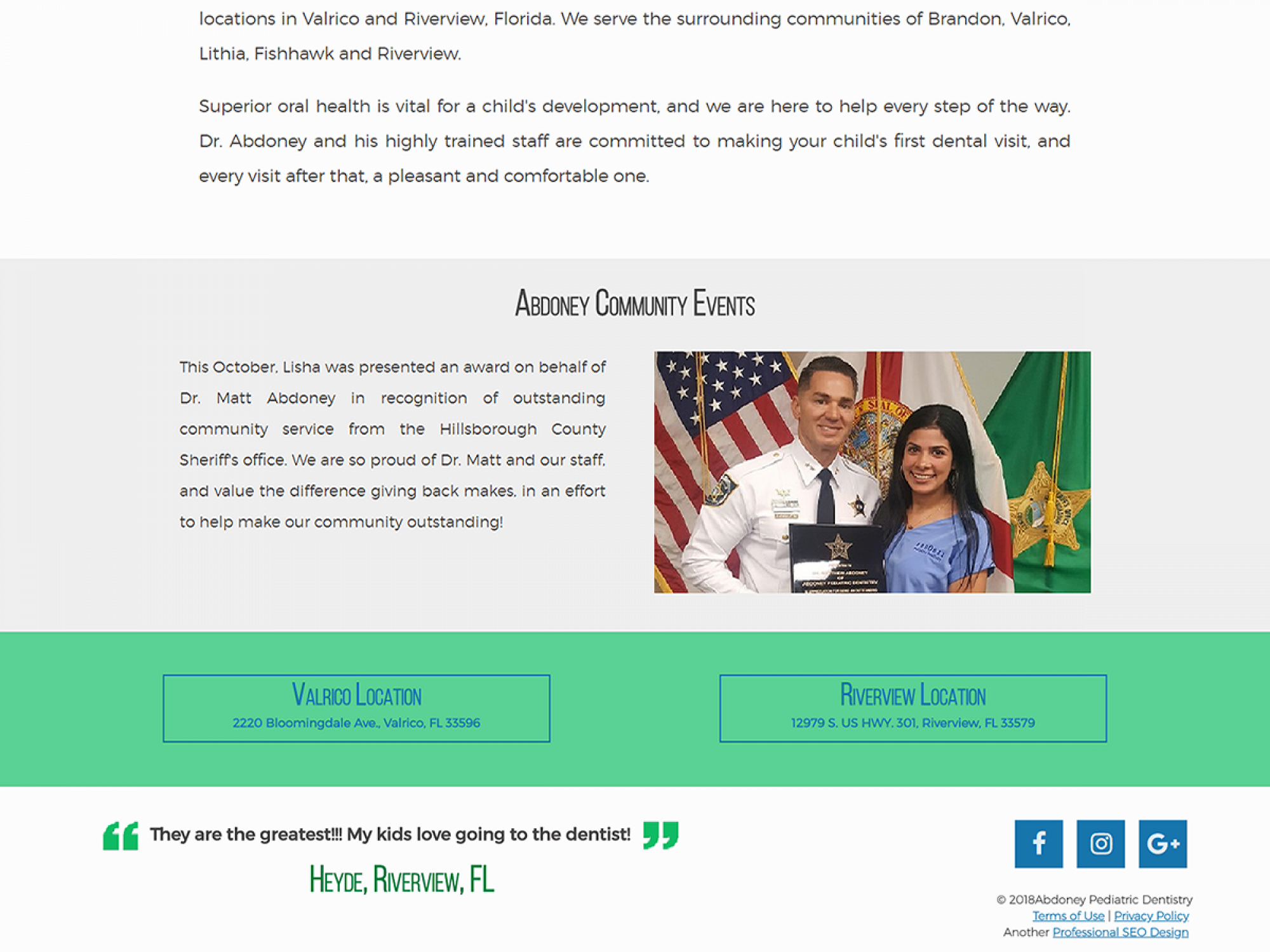 Abdoney Pediatric Dentistry Footer Website Design